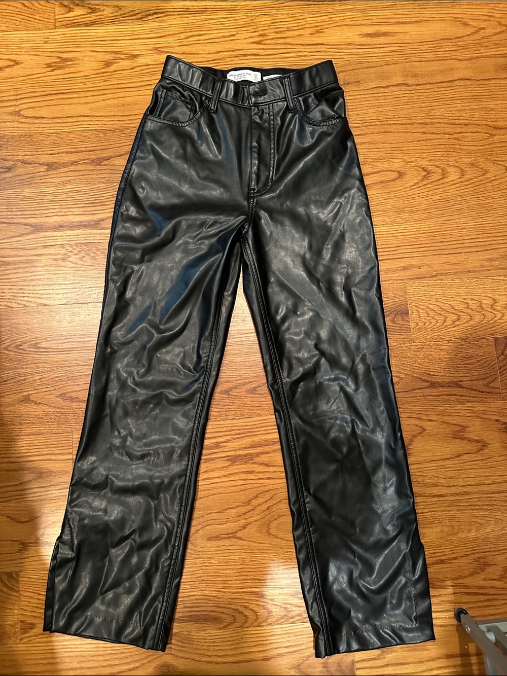 Abercrombie & Fitch Black Faux Leather Straight Leg Pants